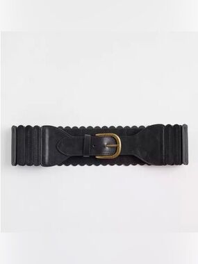 torrid Black Wide Scalloped Elastic Belt with Gold Buckle